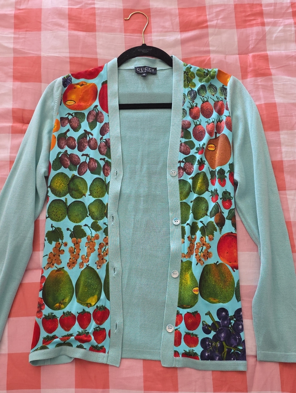 Gucci Light Blue Fruit Print Cardigan